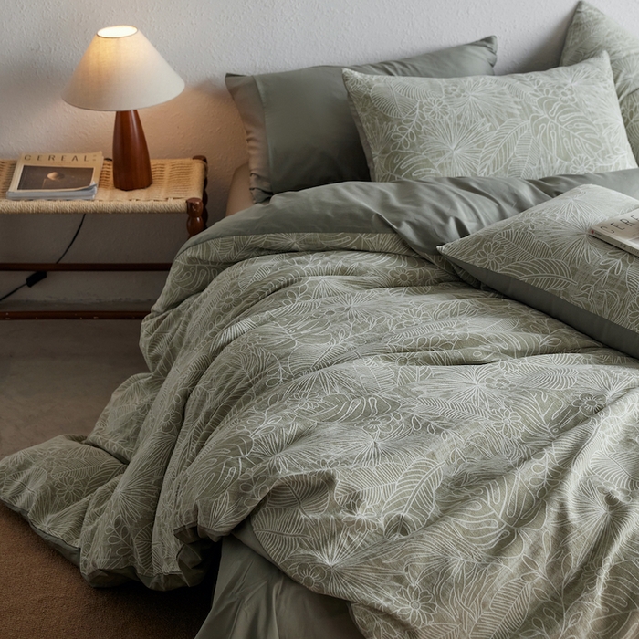 91家纺网 家纺一手货源 找家纺 千朵森 2025新款全棉色织提花四季款四件套-艾薇 艾薇-亚特绿