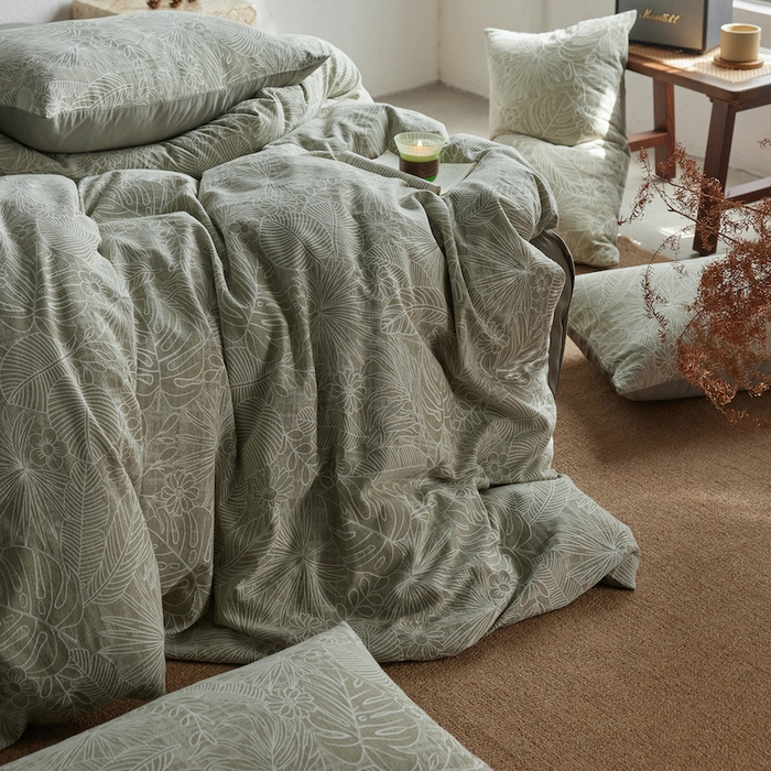 91家纺网 家纺一手货源 找家纺 千朵森 2025新款全棉色织提花四季款四件套-艾薇 艾薇-亚特绿