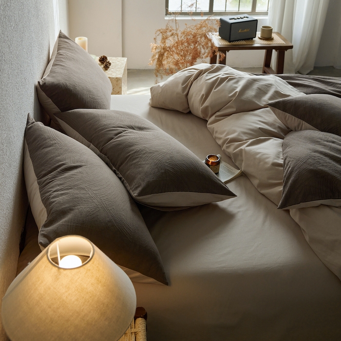 91家纺网 家纺一手货源 找家纺 千朵森 2025新款全棉色织提花四季款四件套-艾薇 艾薇-燕麦咖