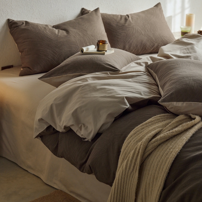 91家纺网 家纺一手货源 找家纺 千朵森 2025新款全棉色织提花四季款四件套-艾薇 艾薇-燕麦咖