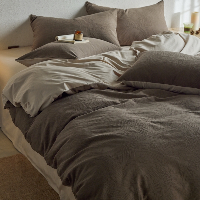 91家纺网 家纺一手货源 找家纺 千朵森 2025新款全棉色织提花四季款四件套-艾薇 艾薇-燕麦咖