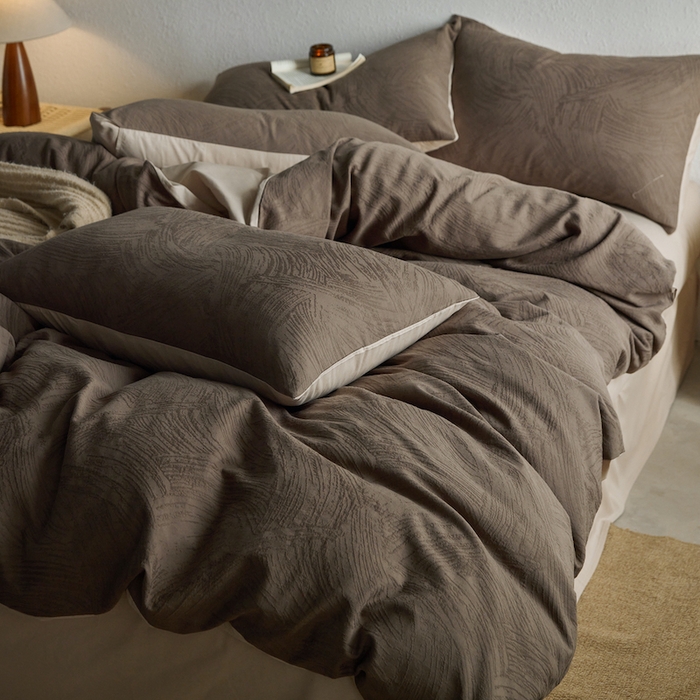 91家纺网 家纺一手货源 找家纺 千朵森 2025新款全棉色织提花四季款四件套-艾薇 艾薇-燕麦咖