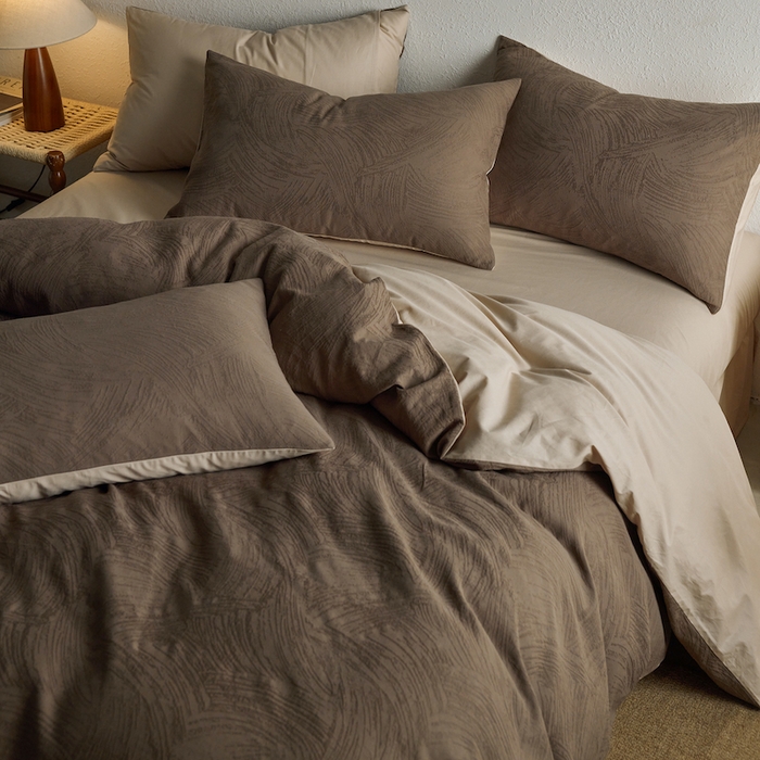 91家纺网 家纺一手货源 找家纺 千朵森 2025新款全棉色织提花四季款四件套-艾薇 艾薇-燕麦咖