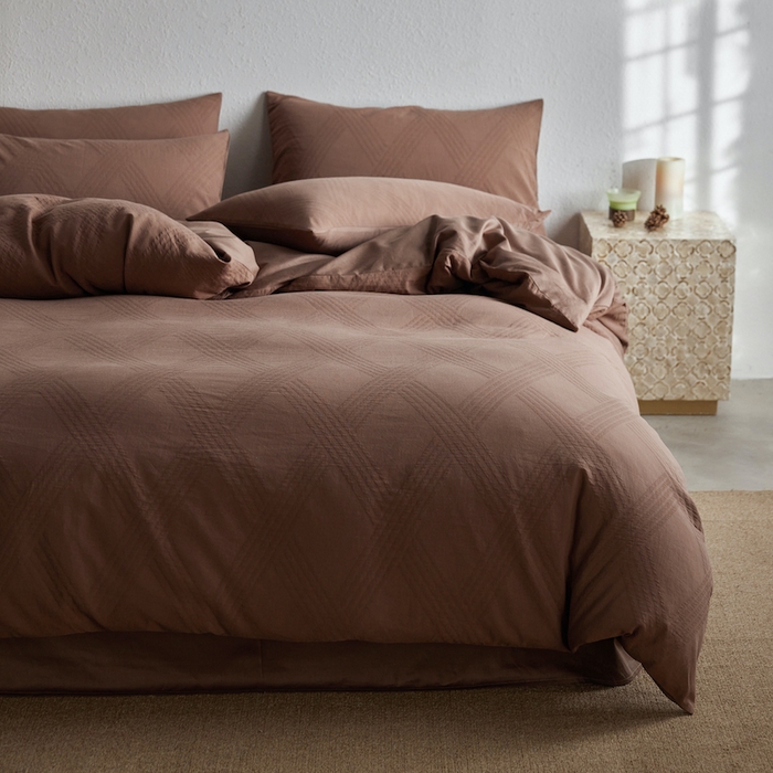 91家纺网 家纺一手货源 找家纺 千朵森 2025新款全棉色织提花四季款四件套-艾薇 艾薇-余晖棕