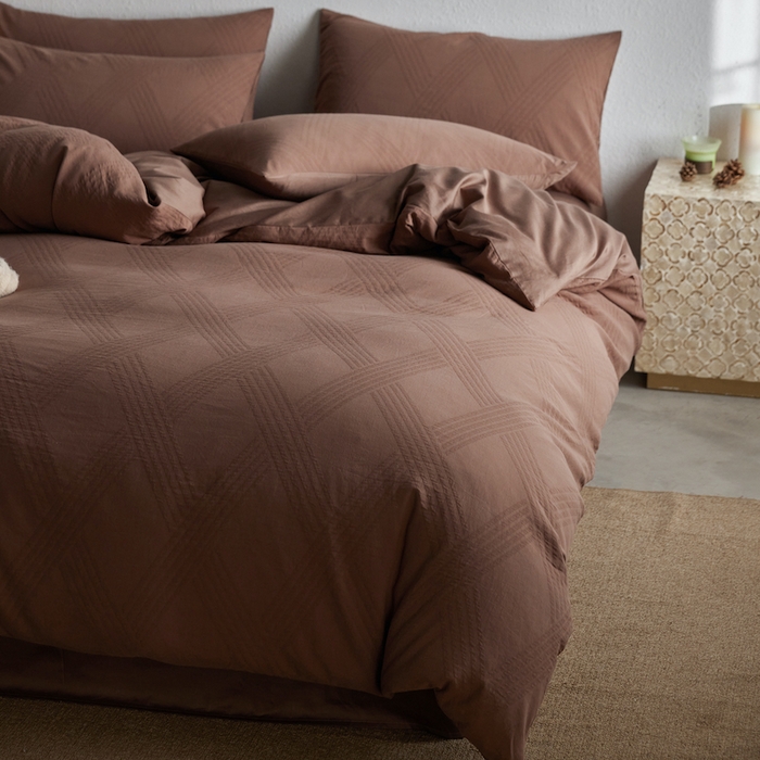 91家纺网 家纺一手货源 找家纺 千朵森 2025新款全棉色织提花四季款四件套-艾薇 艾薇-余晖棕