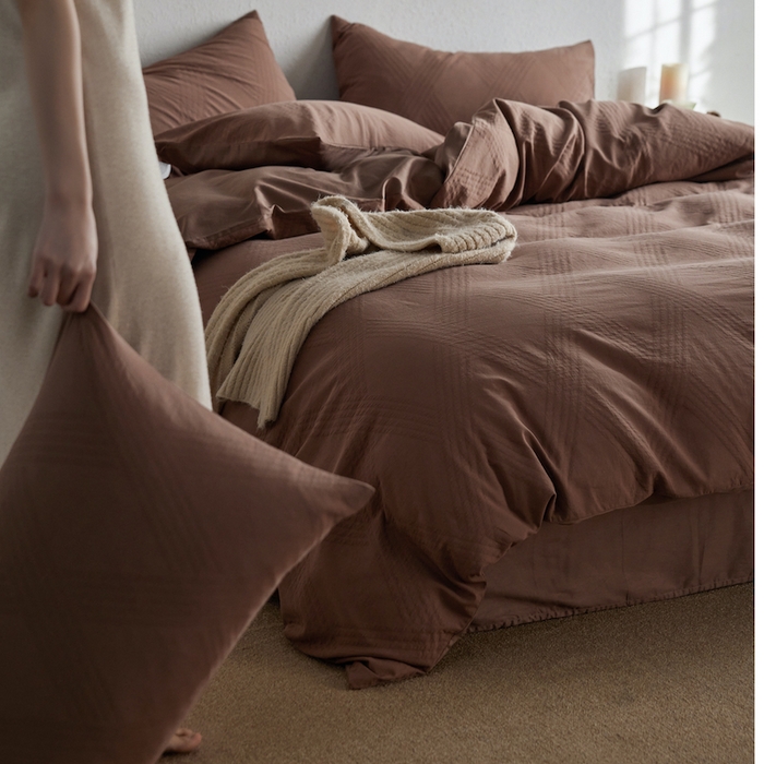 91家纺网 家纺一手货源 找家纺 千朵森 2025新款全棉色织提花四季款四件套-艾薇 艾薇-余晖棕