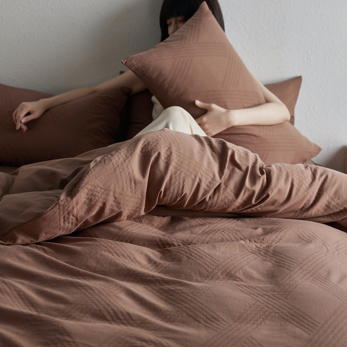 91家纺网 家纺一手货源 找家纺 千朵森 2025新款全棉色织提花四季款四件套-艾薇 艾薇-余晖棕