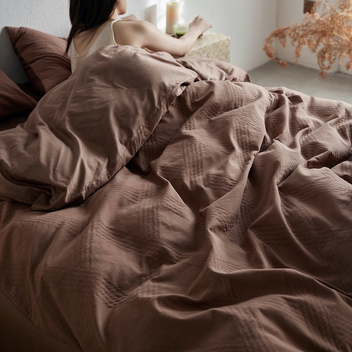 91家纺网 家纺一手货源 找家纺 千朵森 2025新款全棉色织提花四季款四件套-艾薇 艾薇-余晖棕