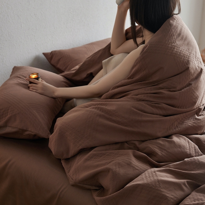 91家纺网 家纺一手货源 找家纺 千朵森 2025新款全棉色织提花四季款四件套-艾薇 艾薇-余晖棕