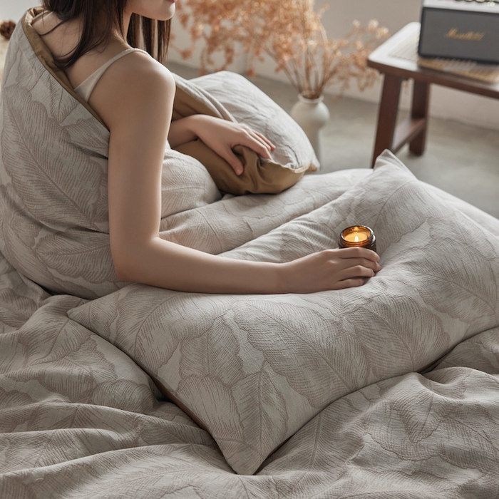 91家纺网 家纺一手货源 找家纺 千朵森 2025新款全棉色织提花四季款四件套-艾薇 艾薇-月魄黄