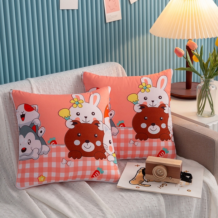 91家纺网 家纺一手货源 找家纺 悦织湾家纺 2025新款精疏棉抱枕被靠枕抱枕毯轻奢时尚卡通小清新电商直播热销款 萌萌乐园