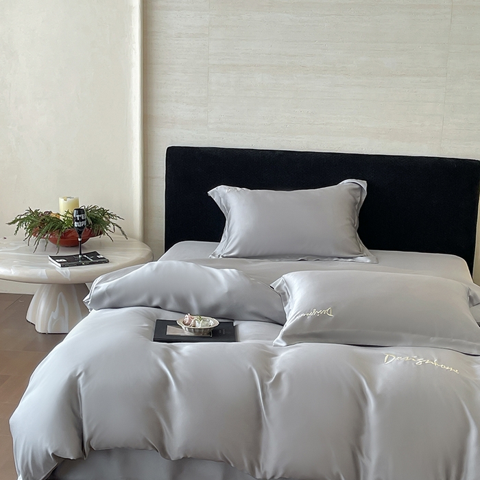 91家纺网 家纺一手货源 找家纺 黛舒家居 2025新款60S兰精天丝纯色简绣四件套 烟灰