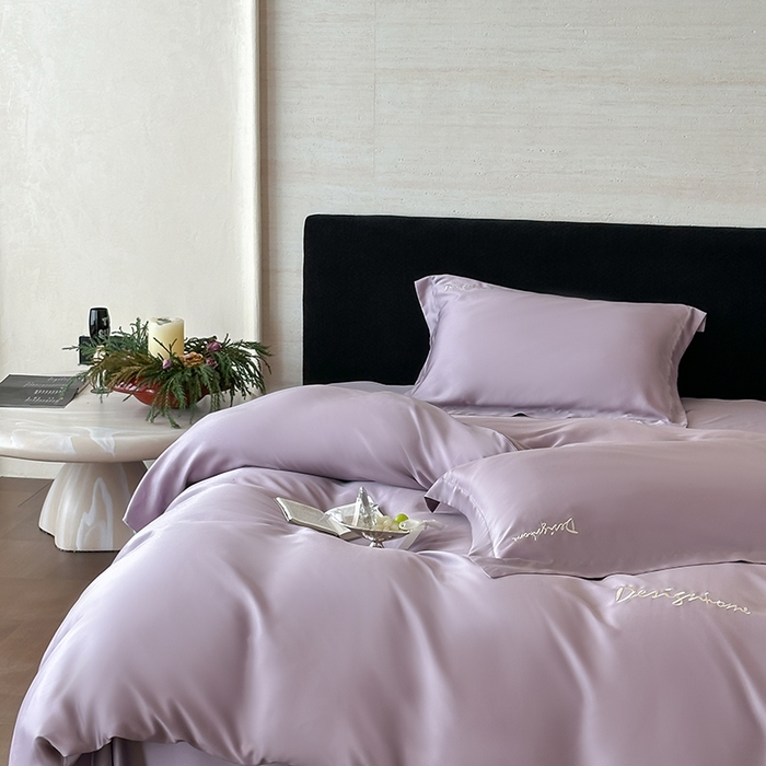 91家纺网 家纺一手货源 找家纺 黛舒家居 2025新款60S兰精天丝纯色简绣四件套 丁香紫