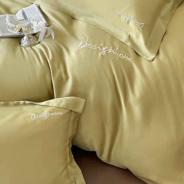 91家纺网 家纺一手货源 找家纺 黛舒家居 2025新款60S兰精天丝纯色简绣四件套 琥珀黄