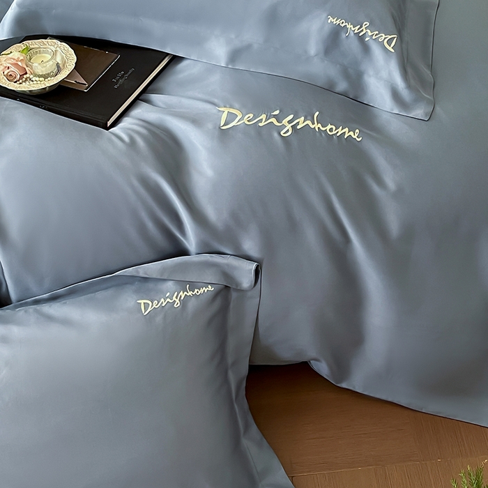 91家纺网 家纺一手货源 找家纺 黛舒家居 2025新款60S兰精天丝纯色简绣四件套 石青