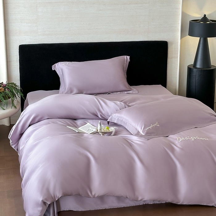 91家纺网 家纺一手货源 找家纺 黛舒家居 2025新款60S兰精天丝纯色简绣四件套 丁香紫