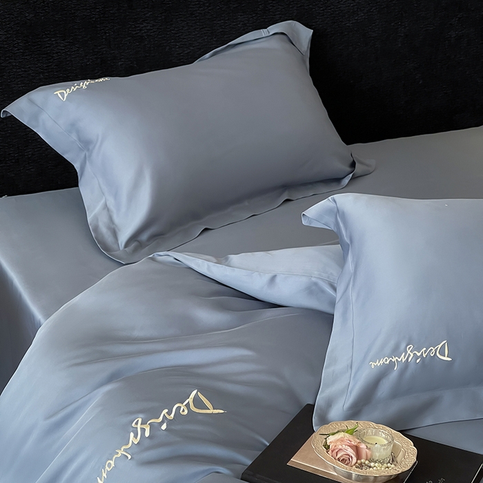 91家纺网 家纺一手货源 找家纺 黛舒家居 2025新款60S兰精天丝纯色简绣四件套 石青