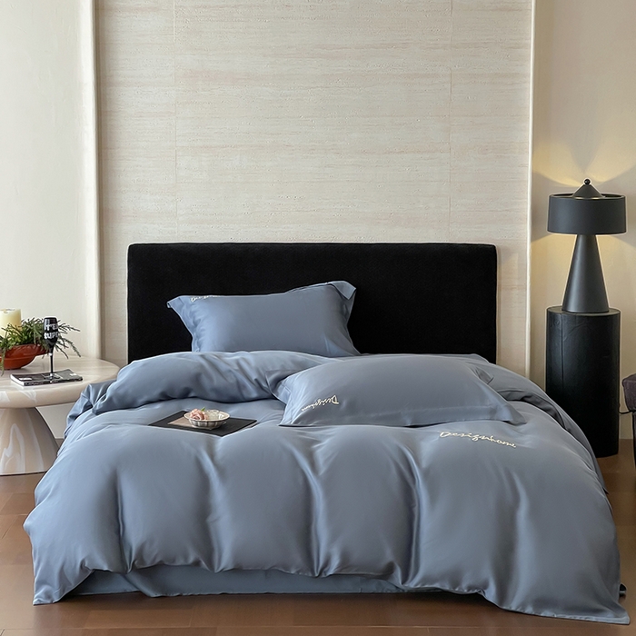 91家纺网 家纺一手货源 找家纺 黛舒家居 2025新款60S兰精天丝纯色简绣四件套 石青