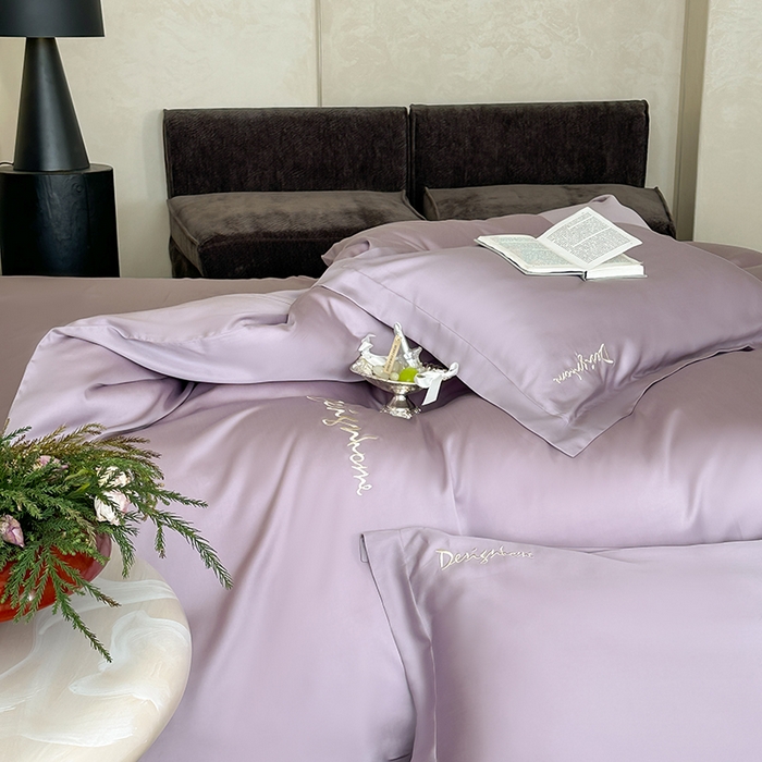 91家纺网 家纺一手货源 找家纺 黛舒家居 2025新款60S兰精天丝纯色简绣四件套 丁香紫