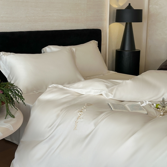 91家纺网 家纺一手货源 找家纺 黛舒家居 2025新款60S兰精天丝纯色简绣四件套 象牙白