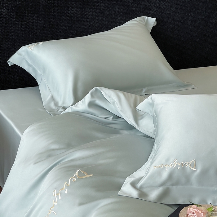 91家纺网 家纺一手货源 找家纺 黛舒家居 2025新款60S兰精天丝纯色简绣四件套 薄荷绿