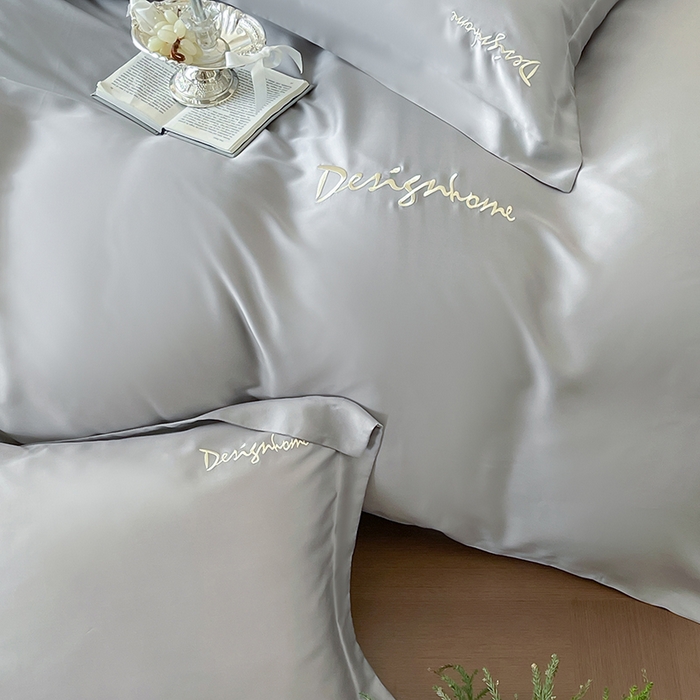 91家纺网 家纺一手货源 找家纺 黛舒家居 2025新款60S兰精天丝纯色简绣四件套 烟灰