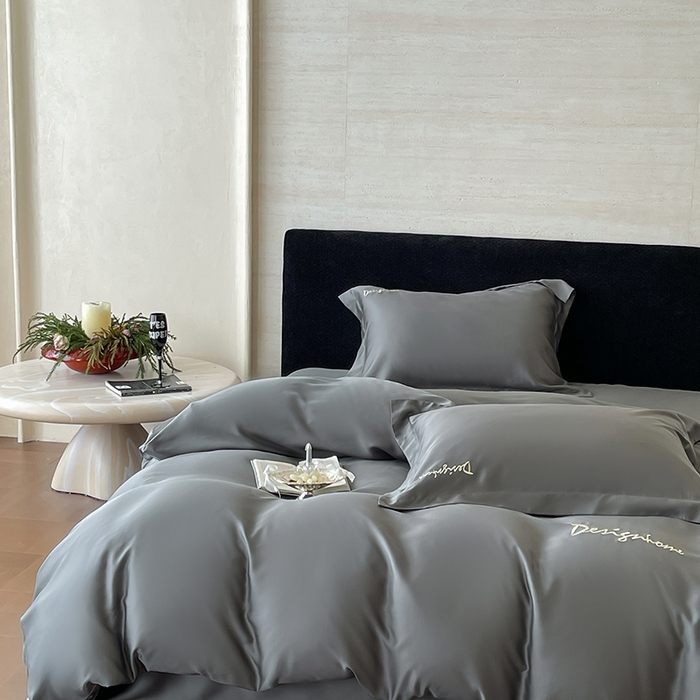 91家纺网 家纺一手货源 找家纺 黛舒家居 2025新款60S兰精天丝纯色简绣四件套 玄灰