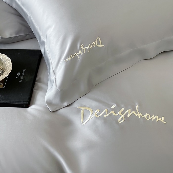 91家纺网 家纺一手货源 找家纺 黛舒家居 2025新款60S兰精天丝纯色简绣四件套 烟灰