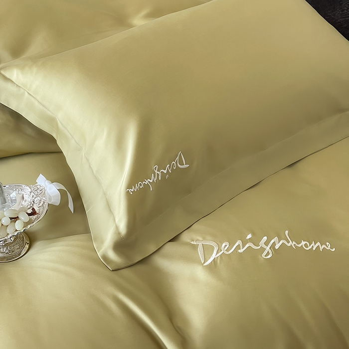 91家纺网 家纺一手货源 找家纺 黛舒家居 2025新款60S兰精天丝纯色简绣四件套 琥珀黄