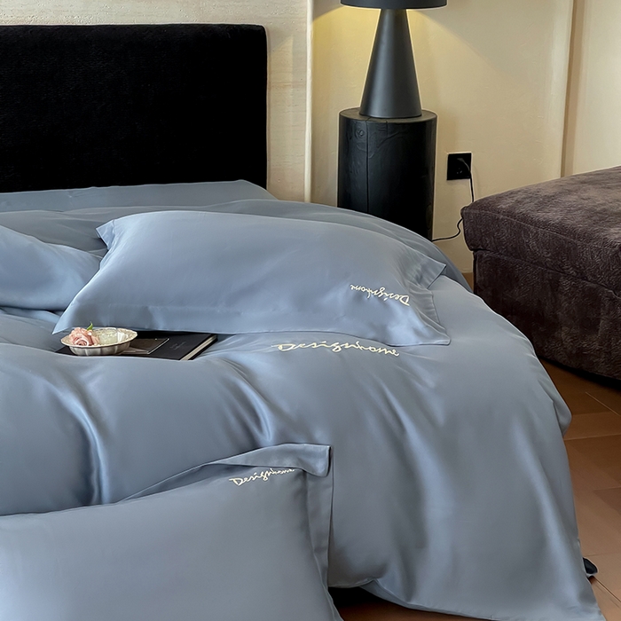 91家纺网 家纺一手货源 找家纺 黛舒家居 2025新款60S兰精天丝纯色简绣四件套 石青