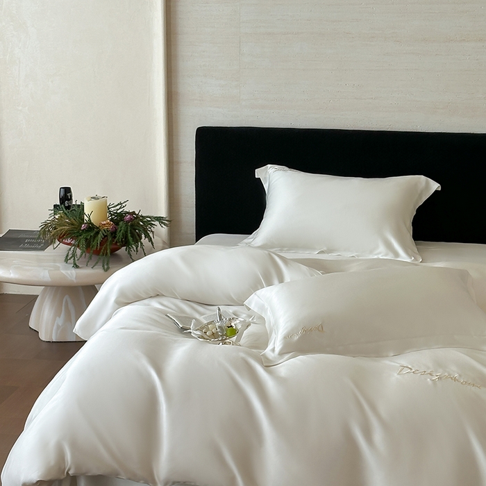 91家纺网 家纺一手货源 找家纺 黛舒家居 2025新款60S兰精天丝纯色简绣四件套 象牙白