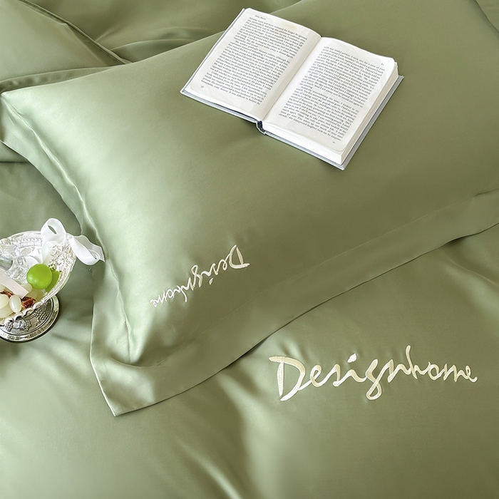 91家纺网 家纺一手货源 找家纺 黛舒家居 2025新款60S兰精天丝纯色简绣四件套 松绿