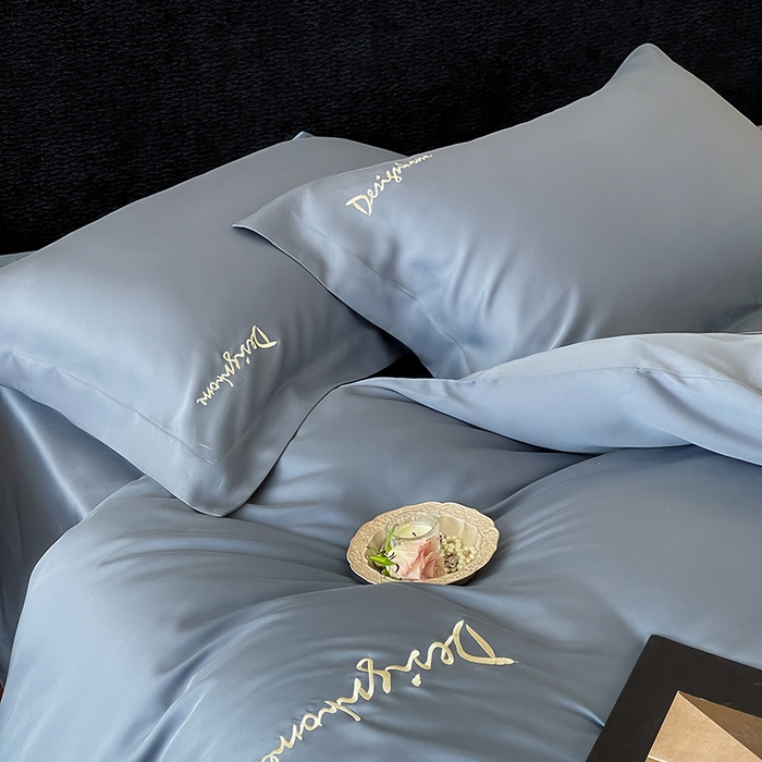 91家纺网 家纺一手货源 找家纺 黛舒家居 2025新款60S兰精天丝纯色简绣四件套 石青