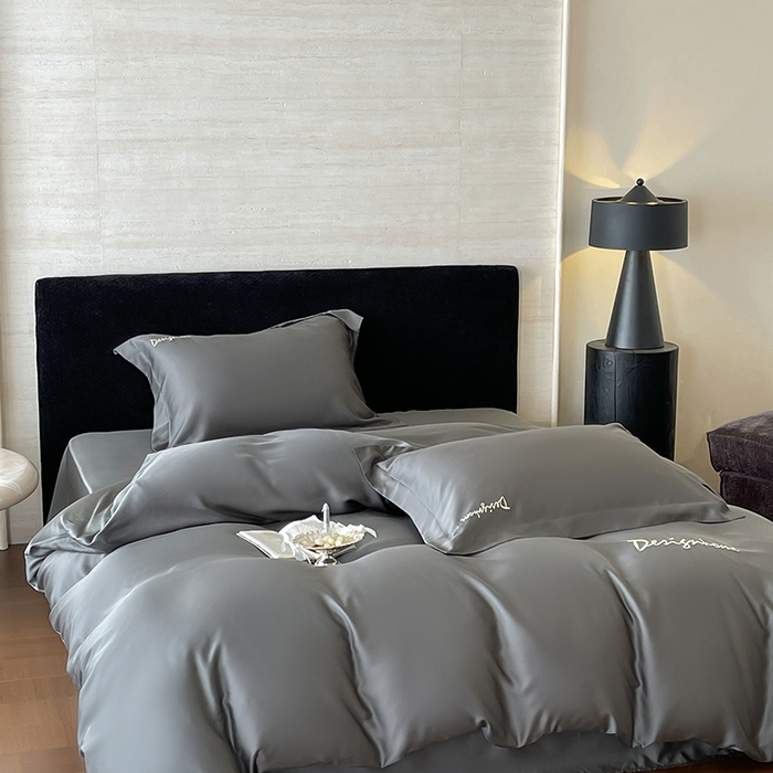 91家纺网 家纺一手货源 找家纺 黛舒家居 2025新款60S兰精天丝纯色简绣四件套 玄灰