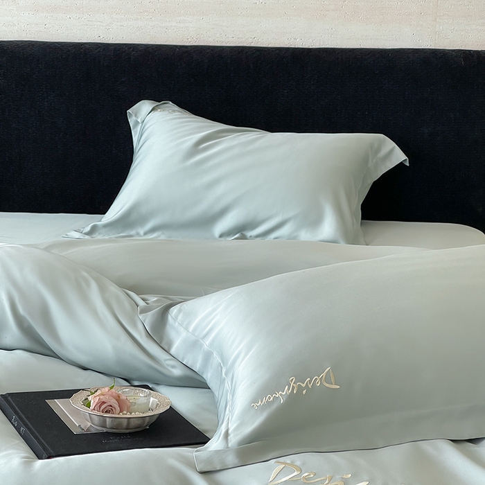 91家纺网 家纺一手货源 找家纺 黛舒家居 2025新款60S兰精天丝纯色简绣四件套 薄荷绿