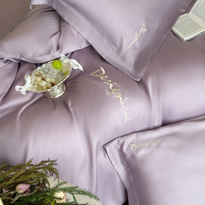 91家纺网 家纺一手货源 找家纺 黛舒家居 2025新款60S兰精天丝纯色简绣四件套 丁香紫