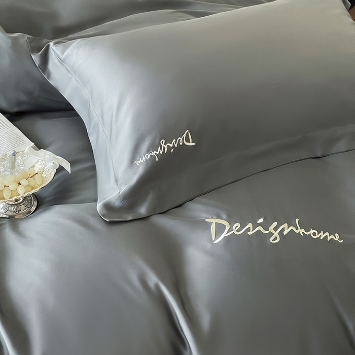 91家纺网 家纺一手货源 找家纺 黛舒家居 2025新款60S兰精天丝纯色简绣四件套 玄灰