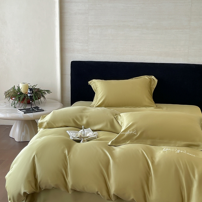 91家纺网 家纺一手货源 找家纺 黛舒家居 2025新款60S兰精天丝纯色简绣四件套 琥珀黄