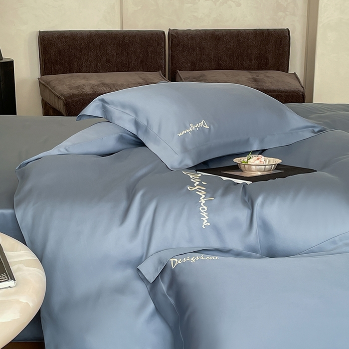 91家纺网 家纺一手货源 找家纺 黛舒家居 2025新款60S兰精天丝纯色简绣四件套 石青