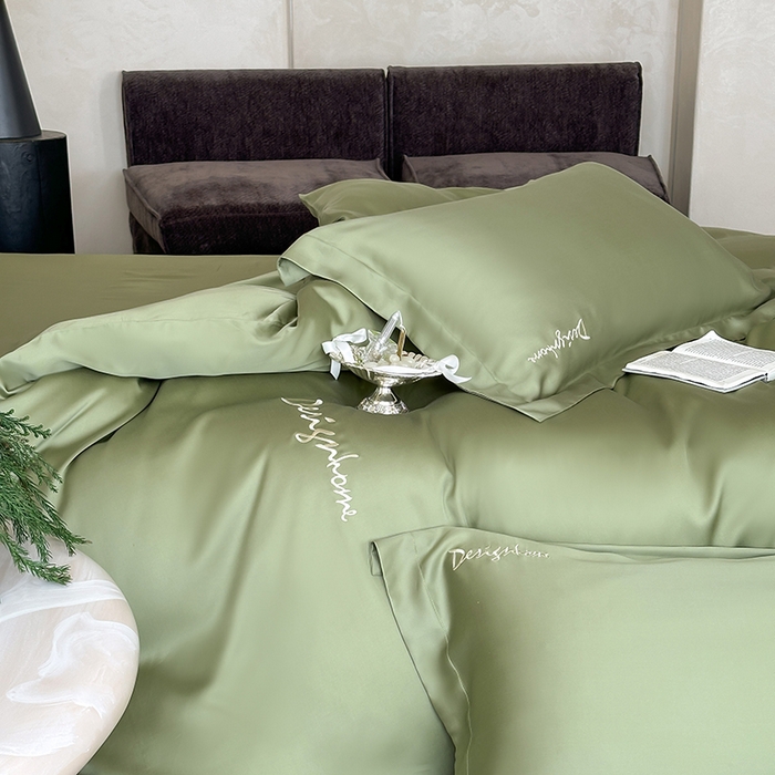 91家纺网 家纺一手货源 找家纺 黛舒家居 2025新款60S兰精天丝纯色简绣四件套 松绿