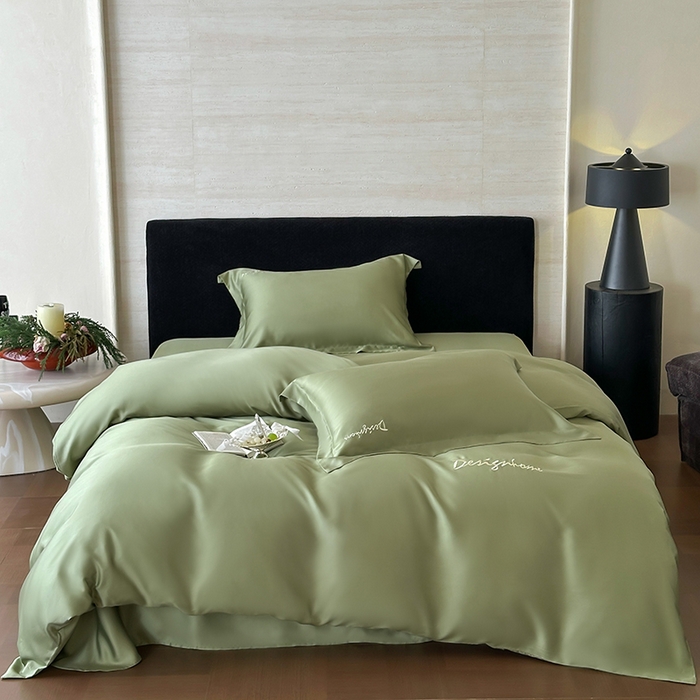 91家纺网 家纺一手货源 找家纺 黛舒家居 2025新款60S兰精天丝纯色简绣四件套 松绿