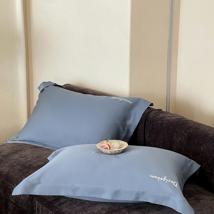 91家纺网 家纺一手货源 找家纺 黛舒家居 2025新款60S兰精天丝纯色简绣四件套 石青