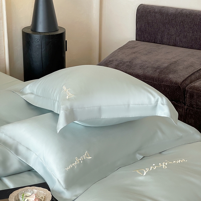 91家纺网 家纺一手货源 找家纺 黛舒家居 2025新款60S兰精天丝纯色简绣四件套 薄荷绿