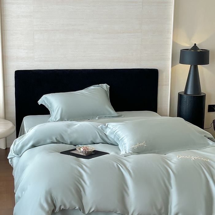 91家纺网 家纺一手货源 找家纺 黛舒家居 2025新款60S兰精天丝纯色简绣四件套 薄荷绿