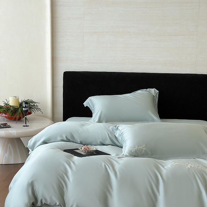 91家纺网 家纺一手货源 找家纺 黛舒家居 2025新款60S兰精天丝纯色简绣四件套 薄荷绿