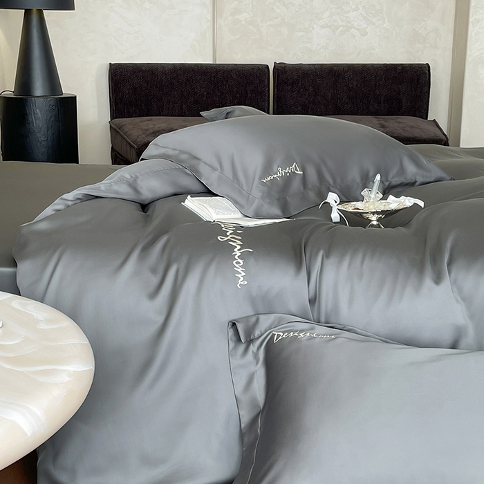 91家纺网 家纺一手货源 找家纺 黛舒家居 2025新款60S兰精天丝纯色简绣四件套 玄灰