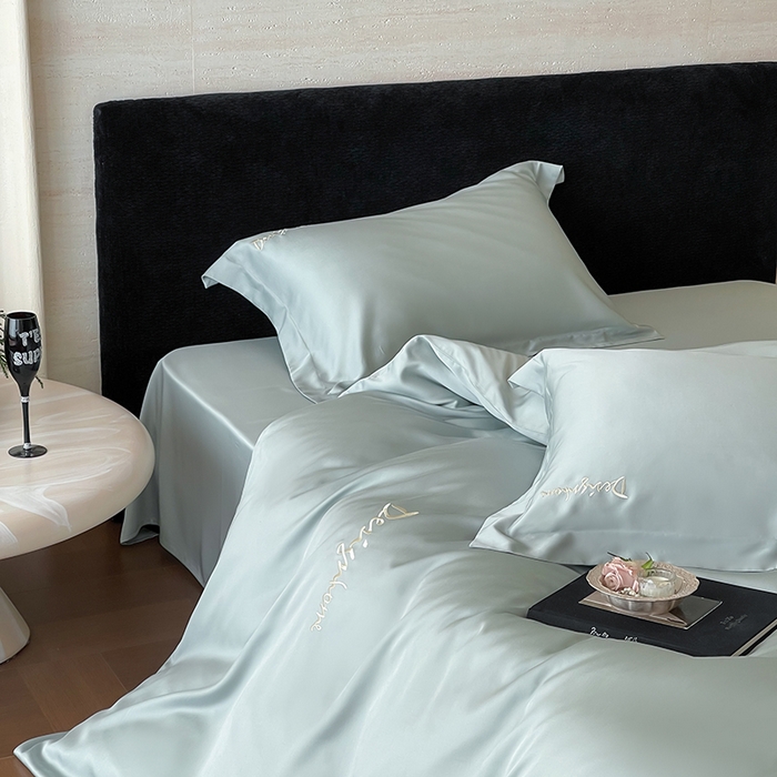 91家纺网 家纺一手货源 找家纺 黛舒家居 2025新款60S兰精天丝纯色简绣四件套 薄荷绿