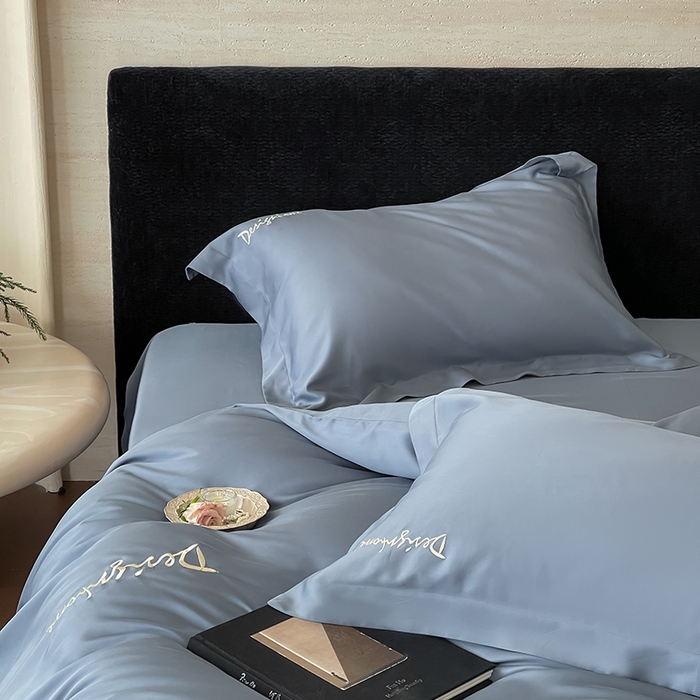 91家纺网 家纺一手货源 找家纺 黛舒家居 2025新款60S兰精天丝纯色简绣四件套 石青