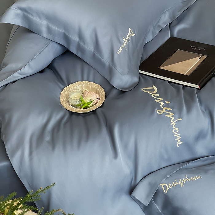 91家纺网 家纺一手货源 找家纺 黛舒家居 2025新款60S兰精天丝纯色简绣四件套 石青