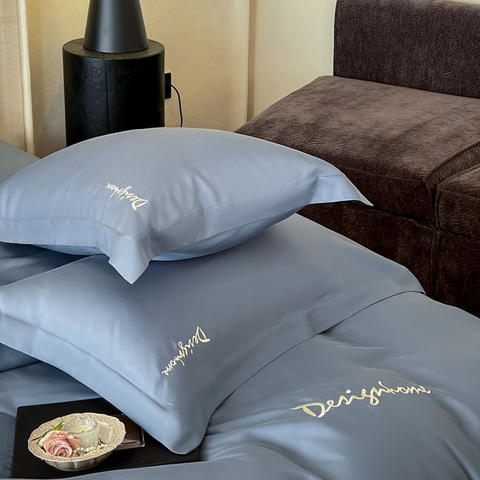 91家纺网 家纺一手货源 找家纺 黛舒家居 2025新款60S兰精天丝纯色简绣四件套 石青